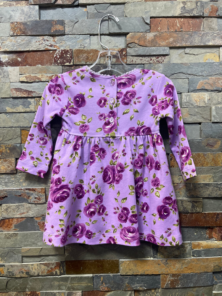 Plum Floral Cotton Dress, Size 18M