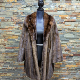 Furs of Distinction Medium Brown Mink with Sable Collar, Size M/L