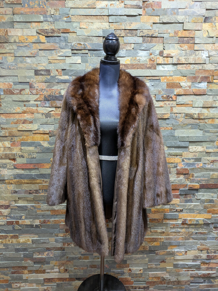 Furs of Distinction Medium Brown Mink with Sable Collar, Size M/L