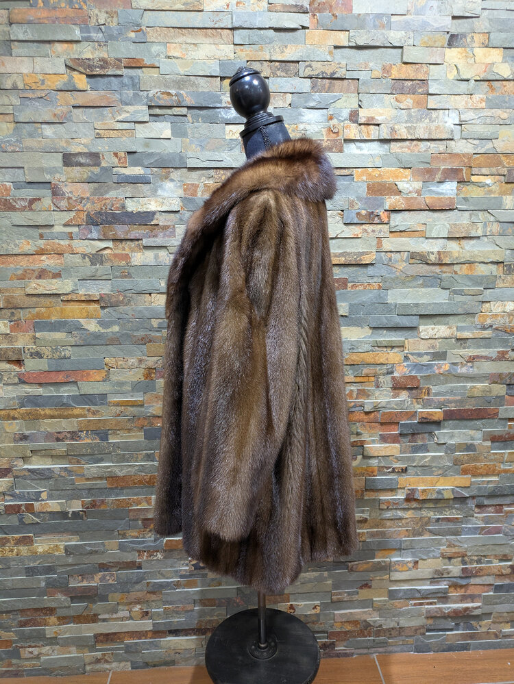 Furs of Distinction Medium Brown Mink with Sable Collar, Size M/L