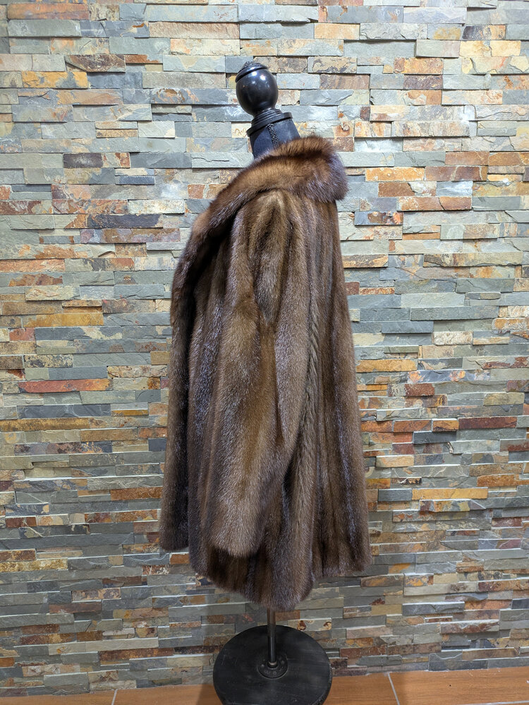 Furs of Distinction Medium Brown Mink with Sable Collar, Size M/L