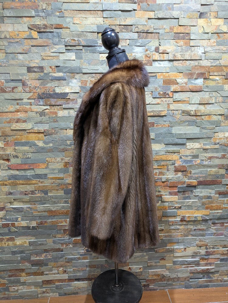 Furs of Distinction Medium Brown Mink with Sable Collar, Size M/L