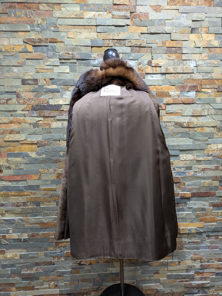 Furs of Distinction Medium Brown Mink with Sable Collar, Size M/L