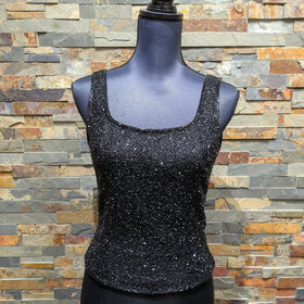 Black Beaded Top by Cache, Size S/M