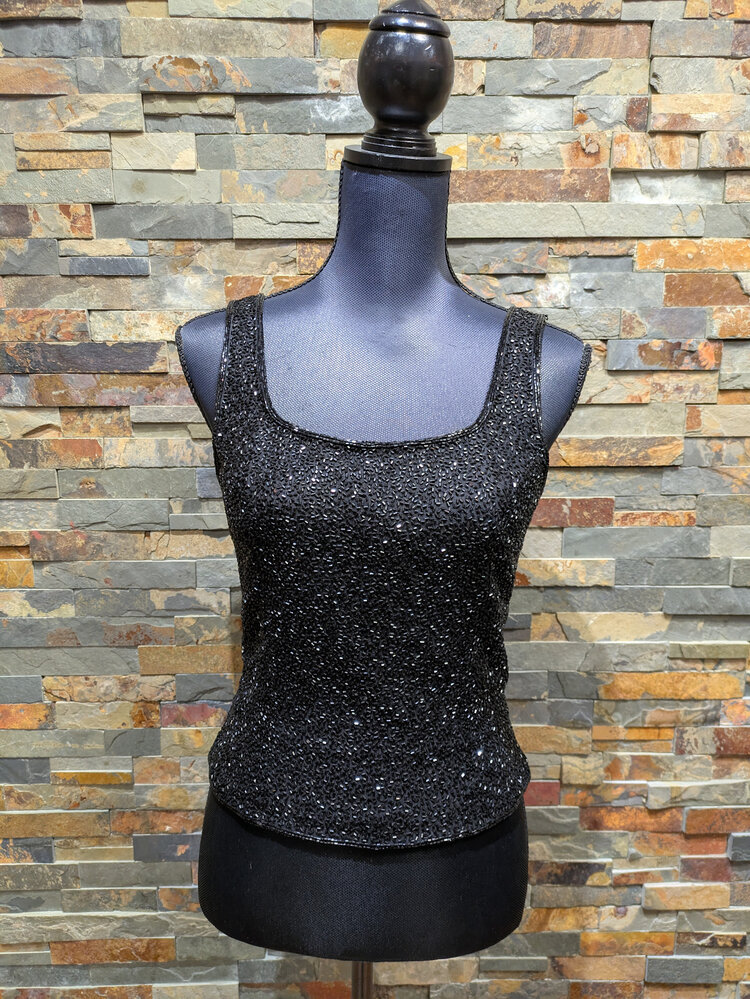 Black Beaded Top by Cache, Size S/M