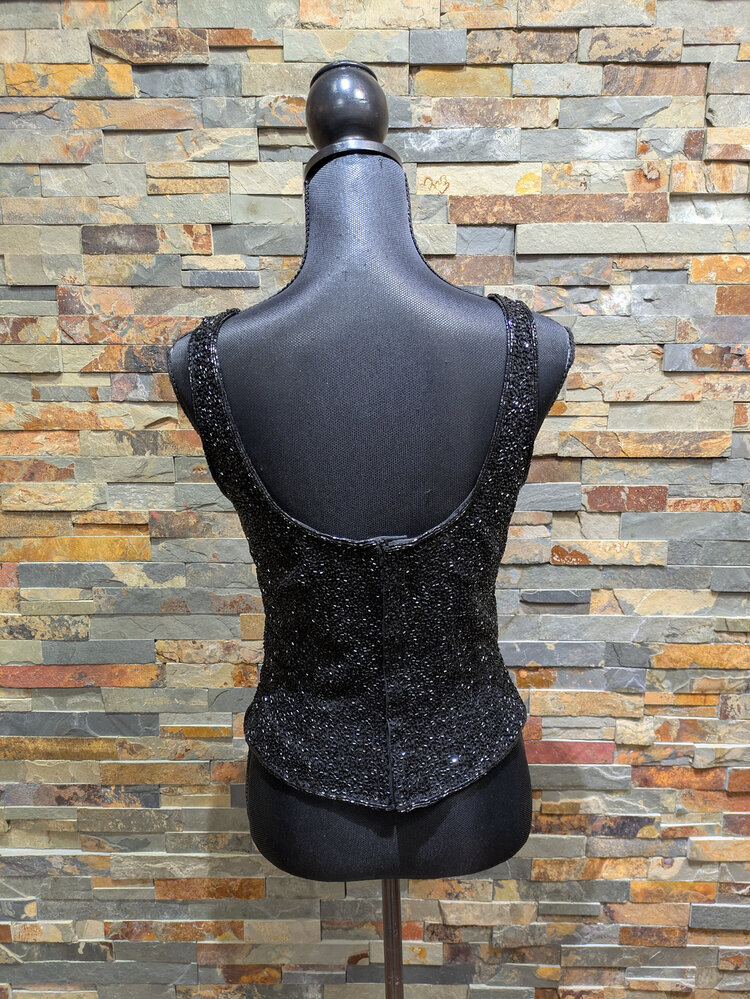 Black Beaded Top by Cache, Size S/M