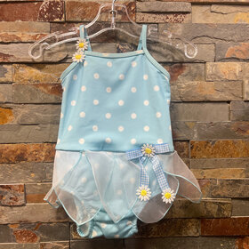 Light Blue and White Polka Dot One Piece Daisy Swimsuit, Size 9M