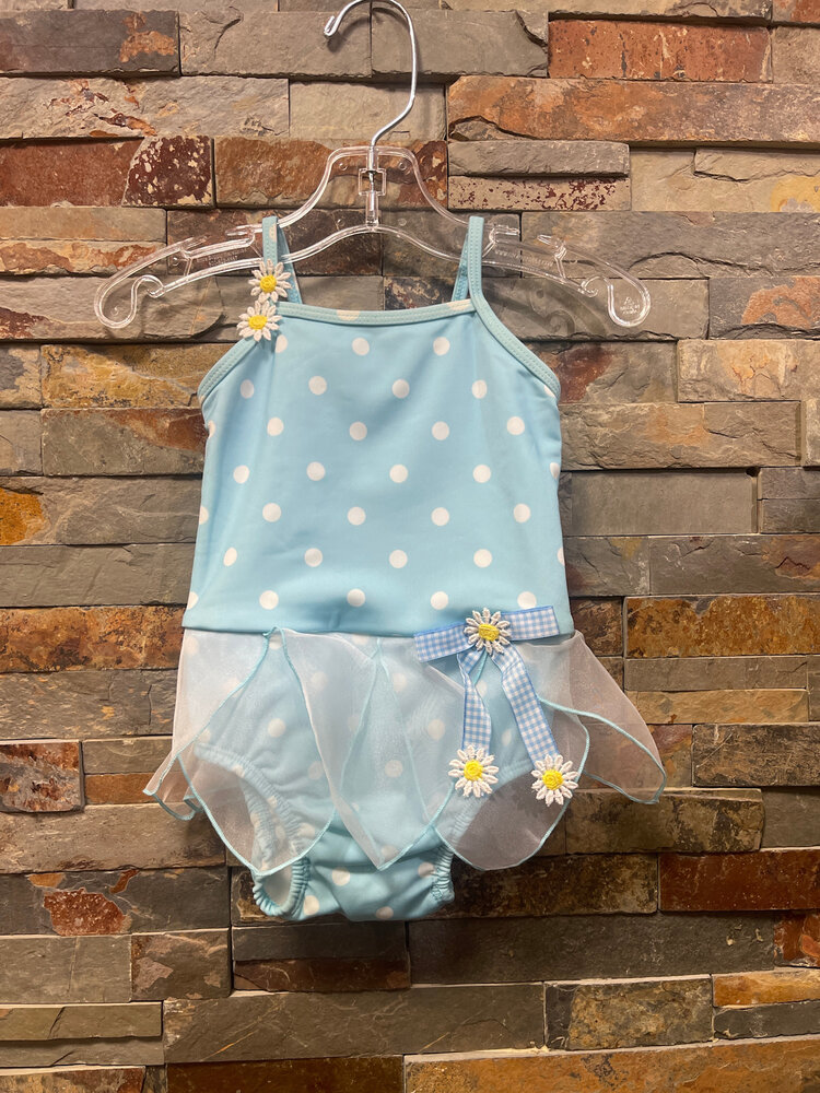Light Blue and White Polka Dot One Piece Daisy Swimsuit, Size 9M