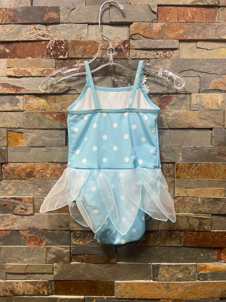 Light Blue and White Polka Dot One Piece Daisy Swimsuit, Size 9M