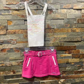 White Sun Top with Scribbles and Hot Pink Belted Skort, Size 18M