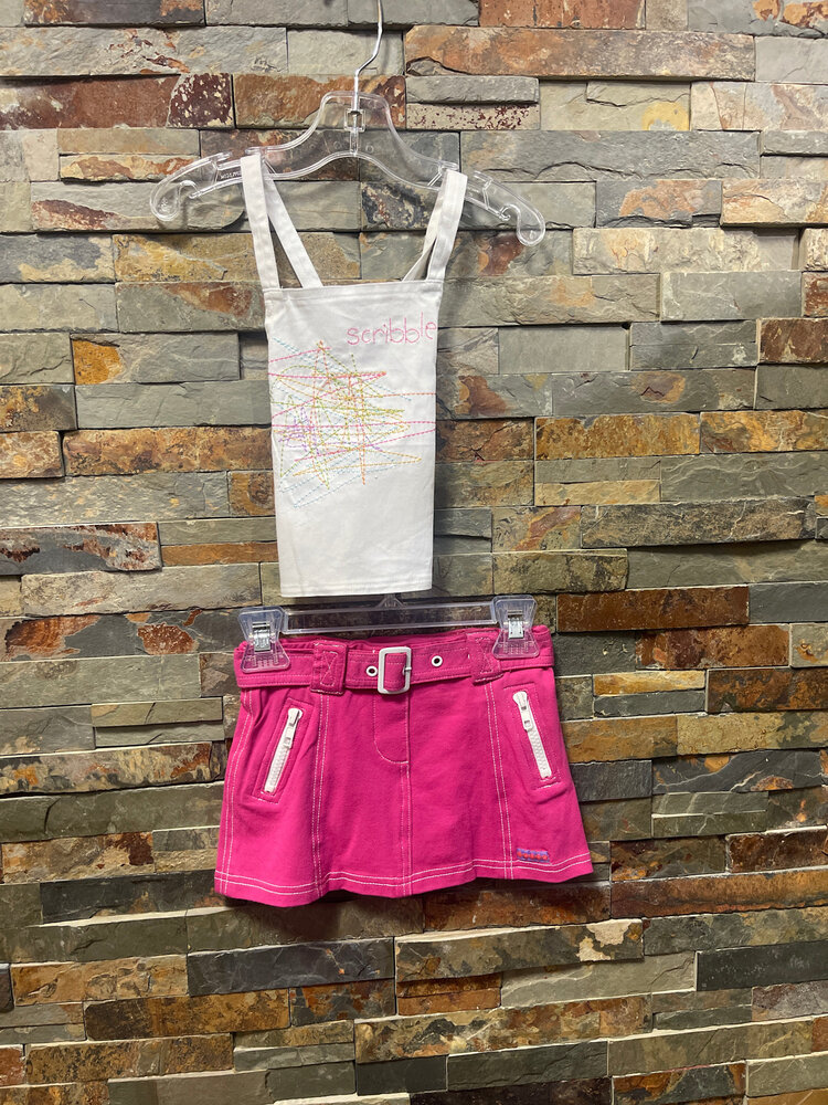 White Sun Top with Scribbles and Hot Pink Belted Skort, Size 18M