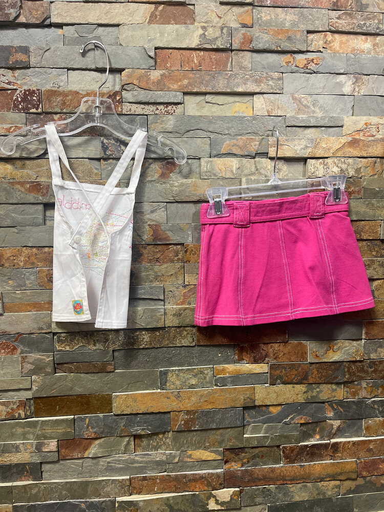 White Sun Top with Scribbles and Hot Pink Belted Skort, Size 18M