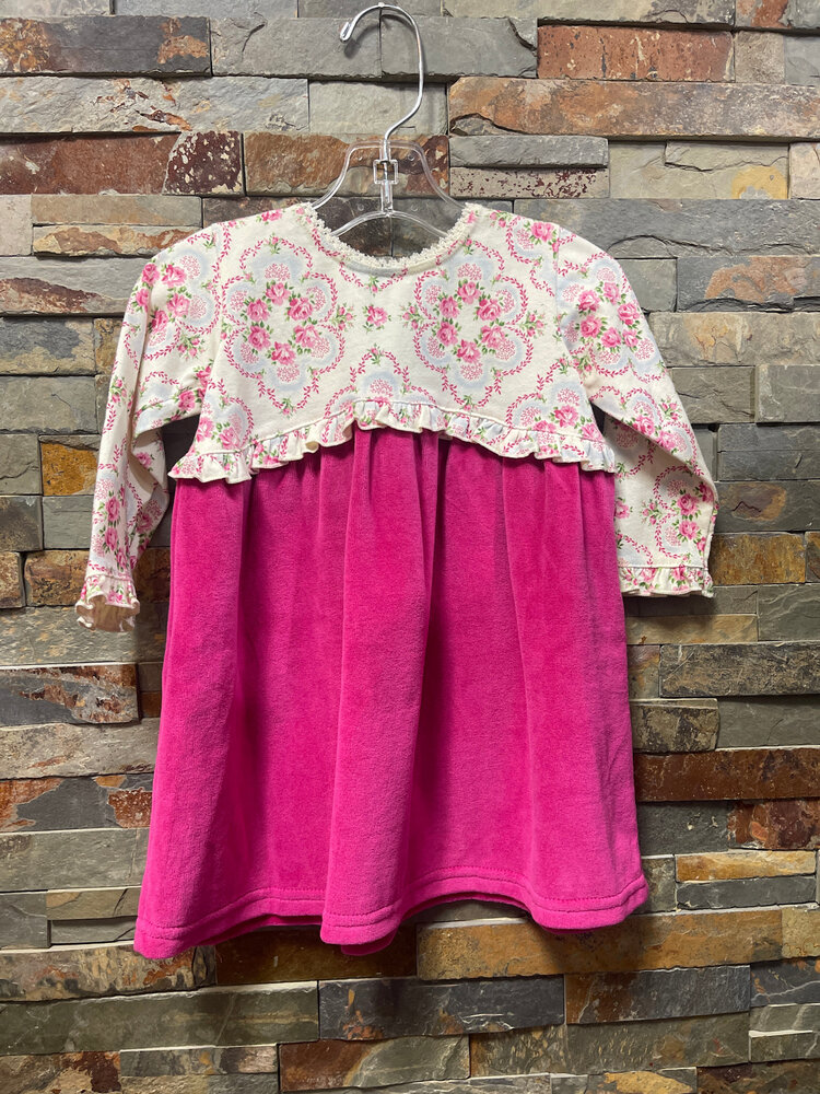 Hot Pink with Ivory Floral Top Dress, Size 18M