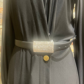 Black Adjustable Notch Belt with Silver Bling Buckle, Size XL