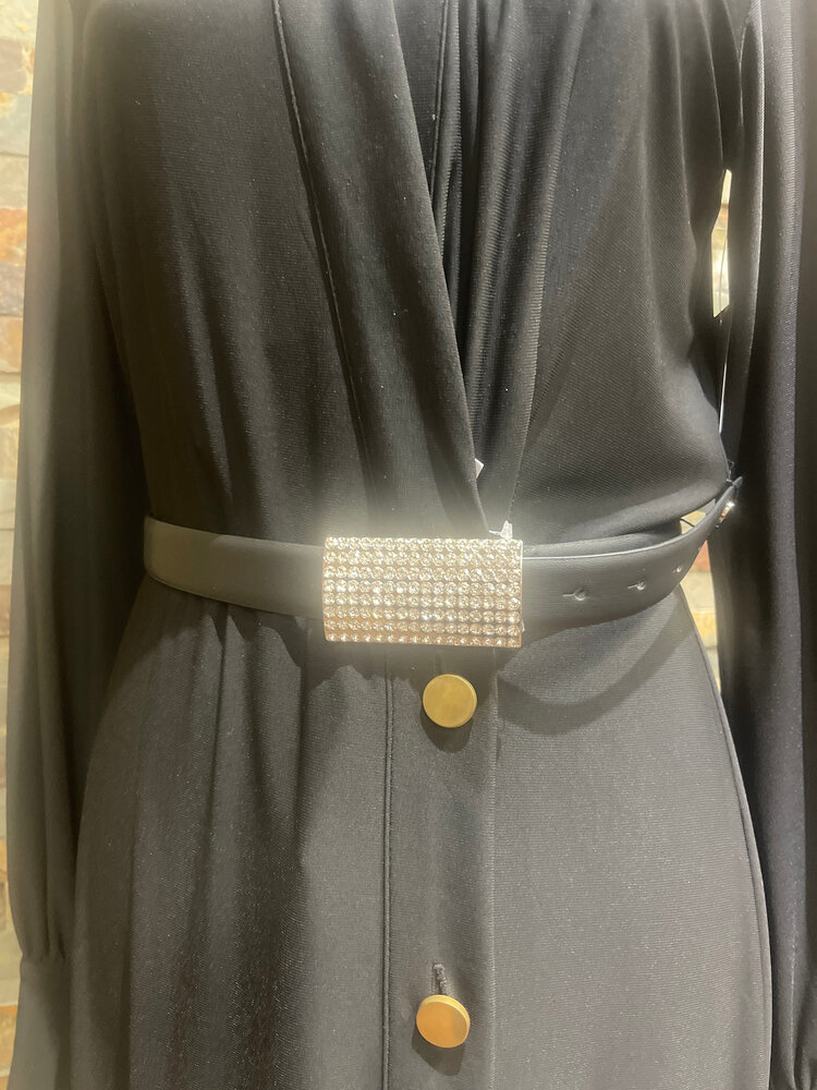 Black Adjustable Notch Belt with Silver Bling Buckle, Size XL