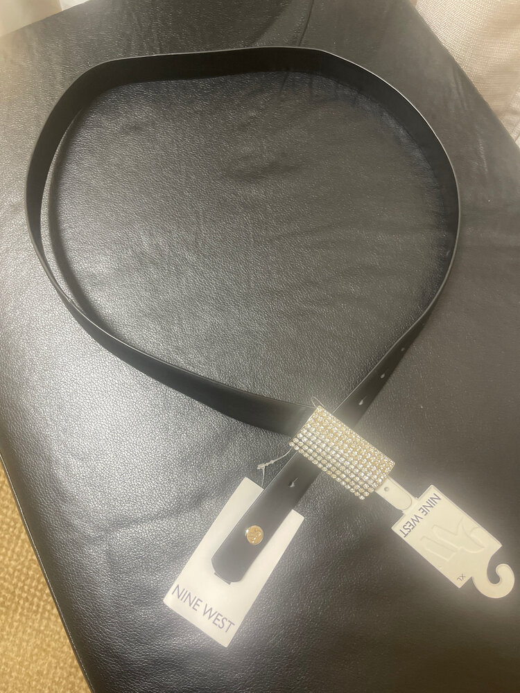 Black Adjustable Notch Belt with Silver Bling Buckle, Size XL