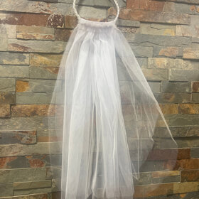 White Braided Bead Communion Comb Tiara with Tiered Veil