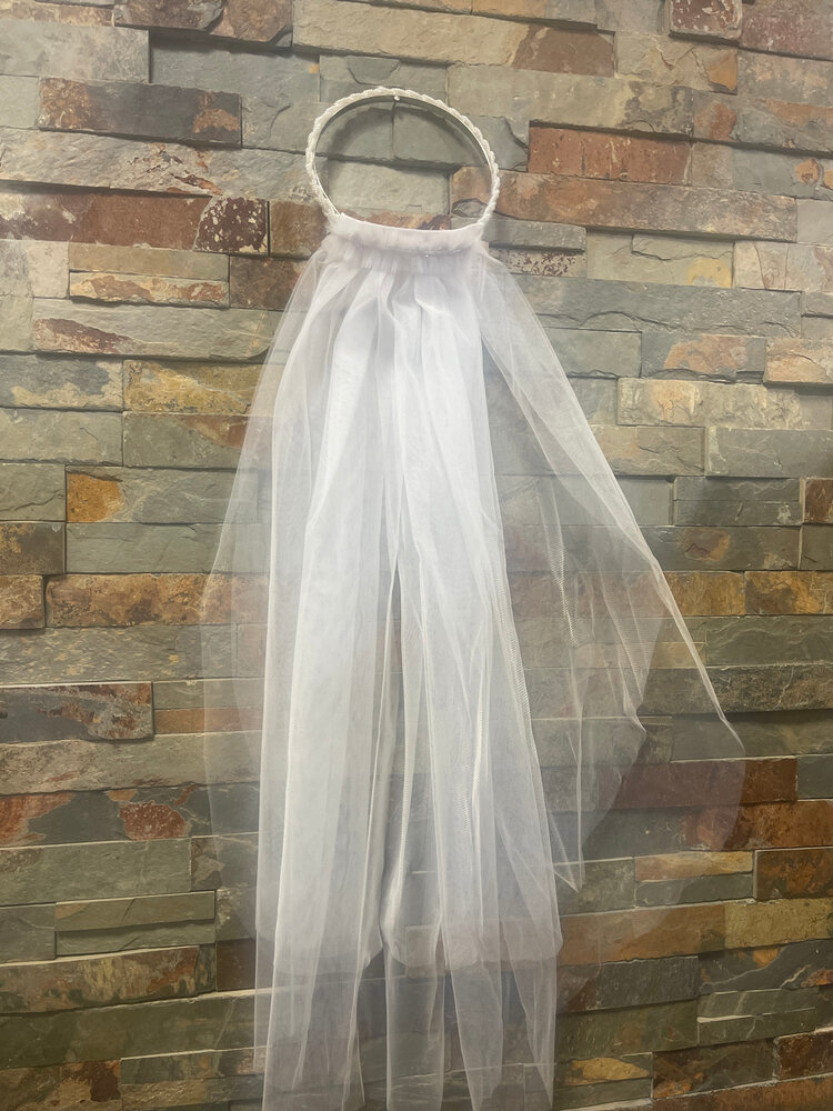 White Braided Bead Communion Comb Tiara with Tiered Veil