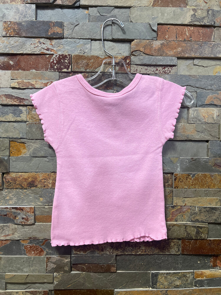 Pink Ruffle Edge T-shirt with Aqua Flower Patch, Size 2T