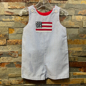 Blue and White Striped Flag Shortall, Size 18M