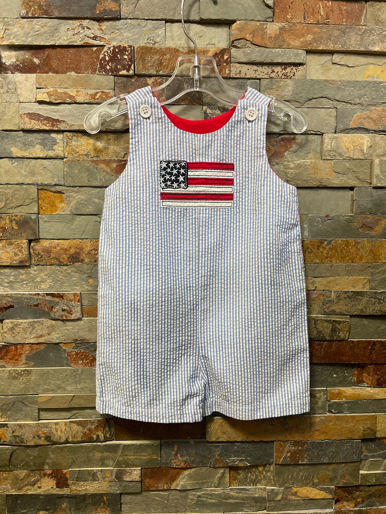 Blue and White Striped Flag Shortall, Size 18M