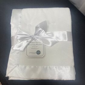 White Fleece Baby Blanket, 30" x 40" with Satin Trim