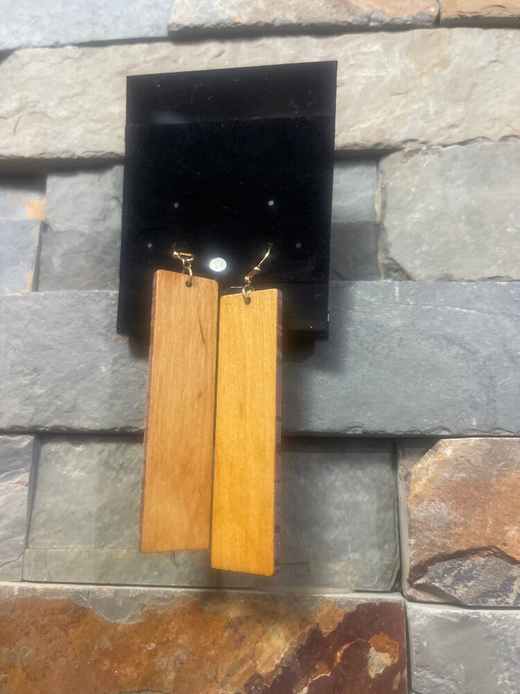 Black with Handpainted Flowers Wooden Earrings