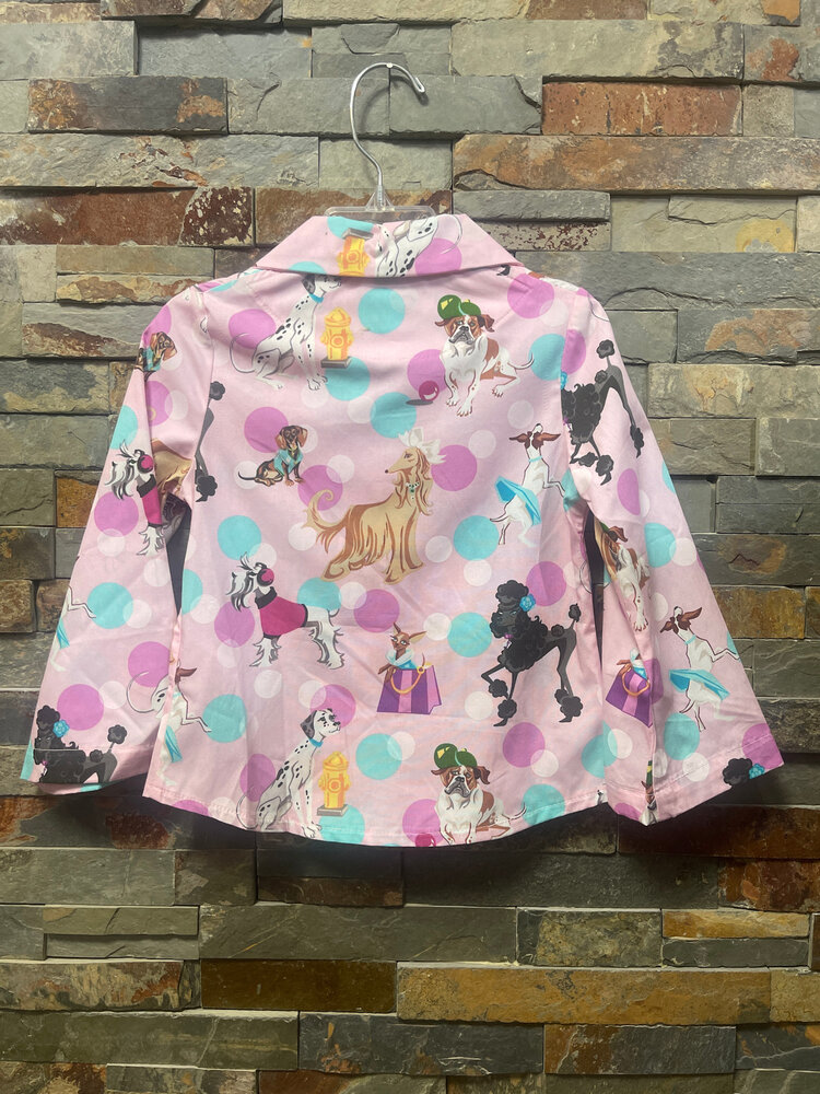 Pink Polka Dot and Puppies Button Down Shirt, Size 4T