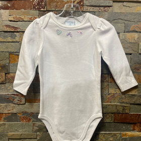 White Longsleeve Bodysuit with Purse, Hat & Shoes Embroidery, Size 18M
