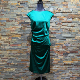 Betsy & Adam Emerald Silky Ruched Satin Dress, Size 16