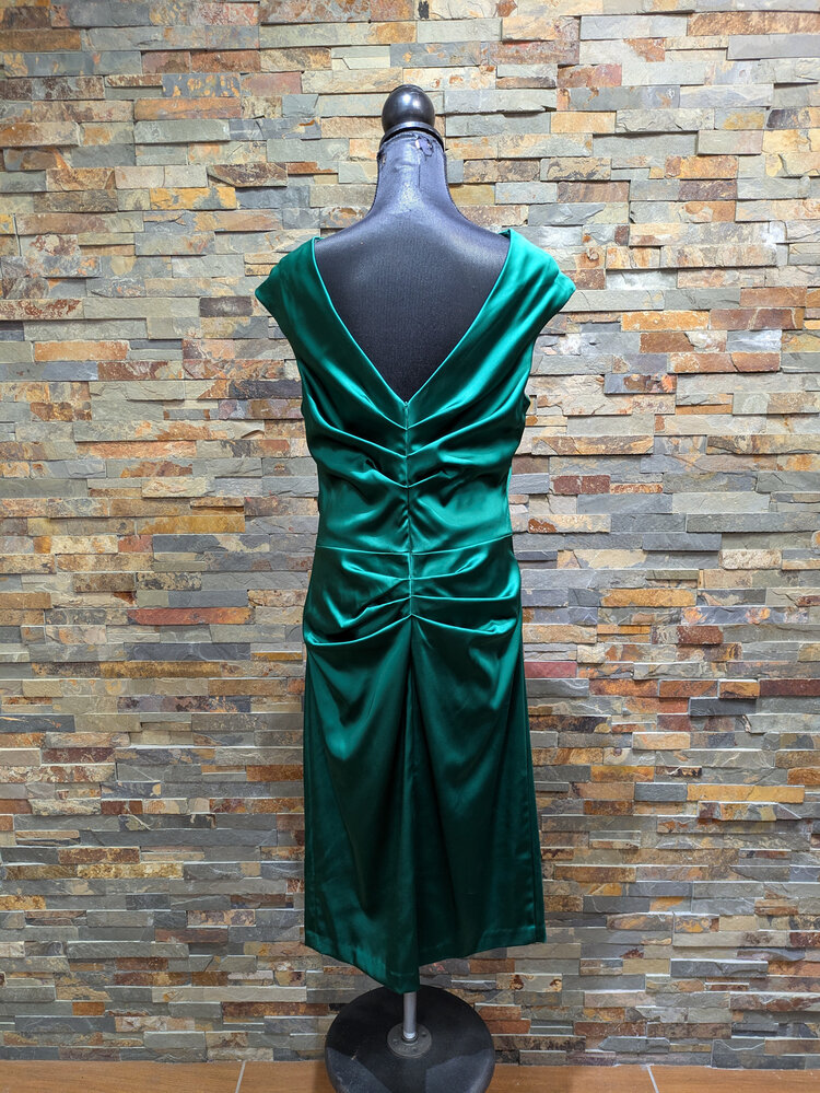 Betsy & Adam Emerald Silky Ruched Satin Dress, Size 16