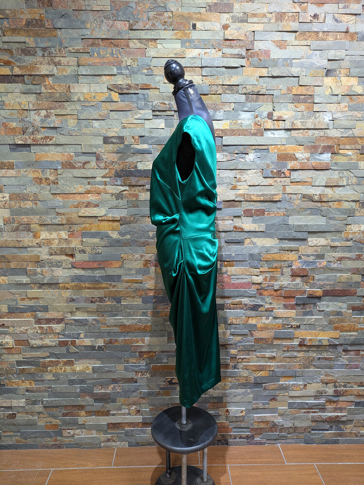 Betsy & Adam Emerald Silky Ruched Satin Dress, Size 16