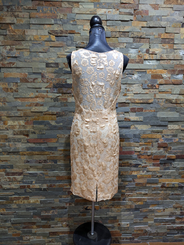 Sue Wong Champagne Floral Lace Dress, Size 14