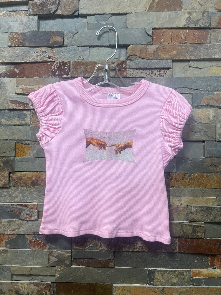 Pink Ribbed Top with Renaissance Art, Size 4T