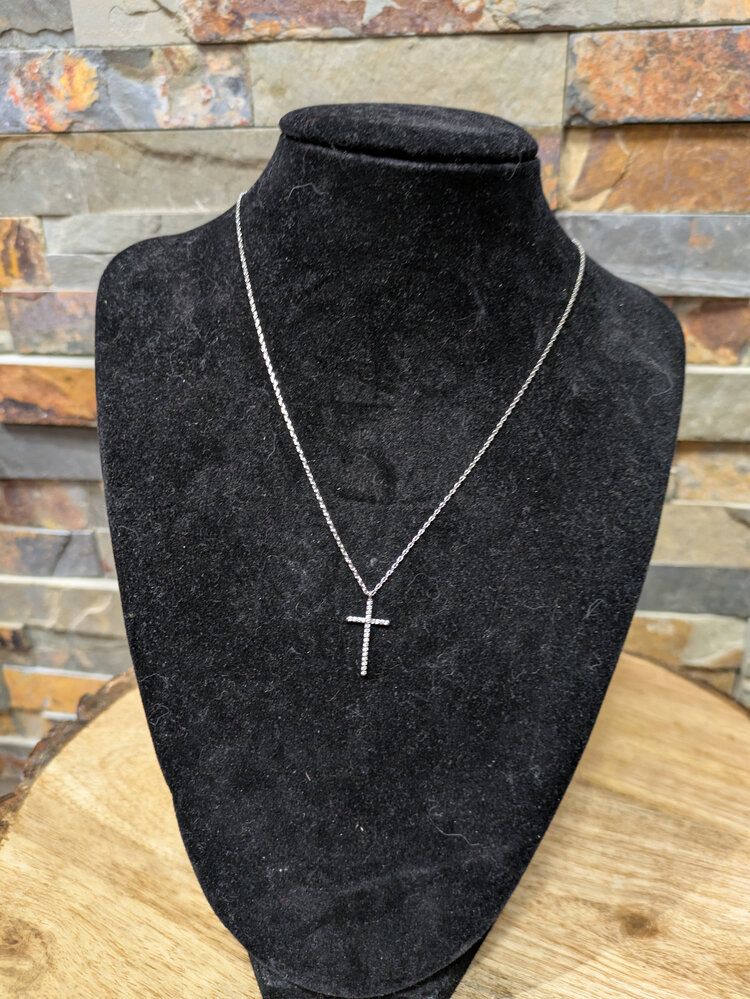 White Gold Dipped Cubic Zirconia Cross Necklace
