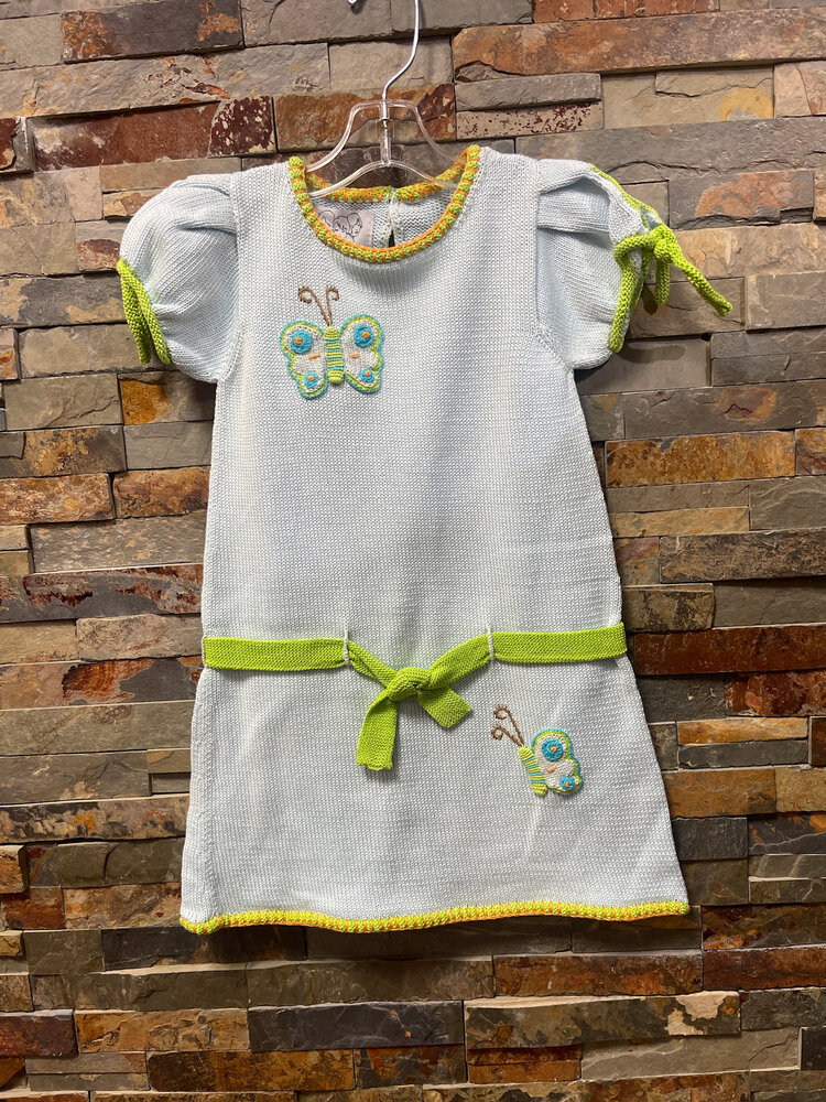 Light Blue Knit Dress with Butterflies, Size 3/4