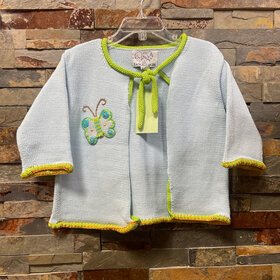 Light Blue Knit Cardigan with Butterflies, Size 3/4