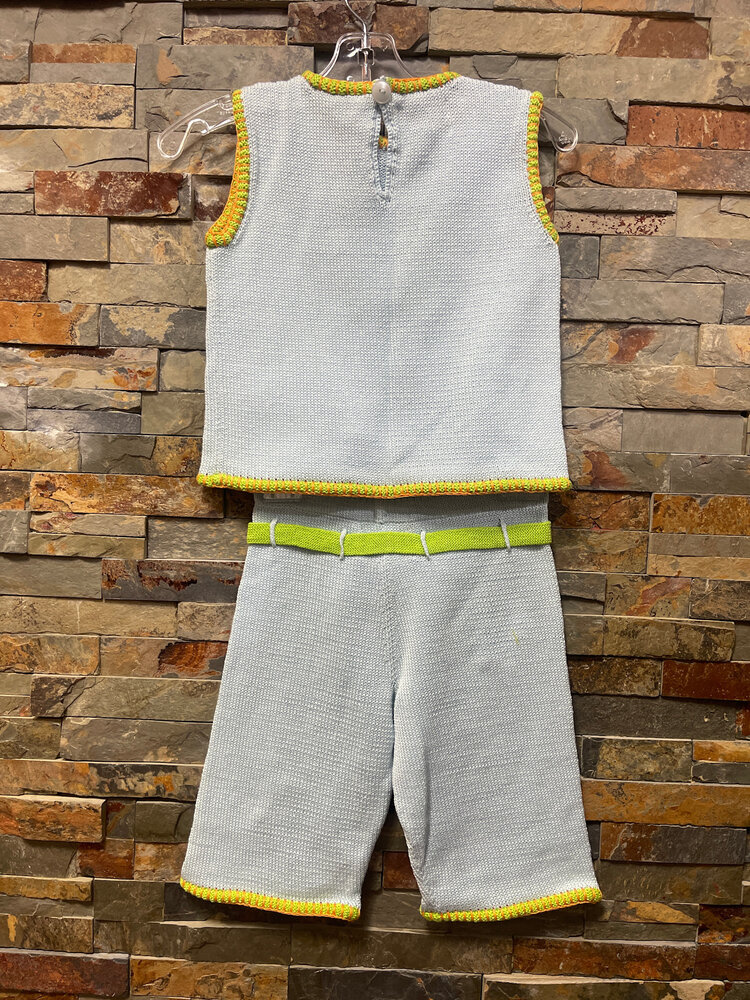 Light Blue Knitted Capri Set with Butterflies, Size 3/4