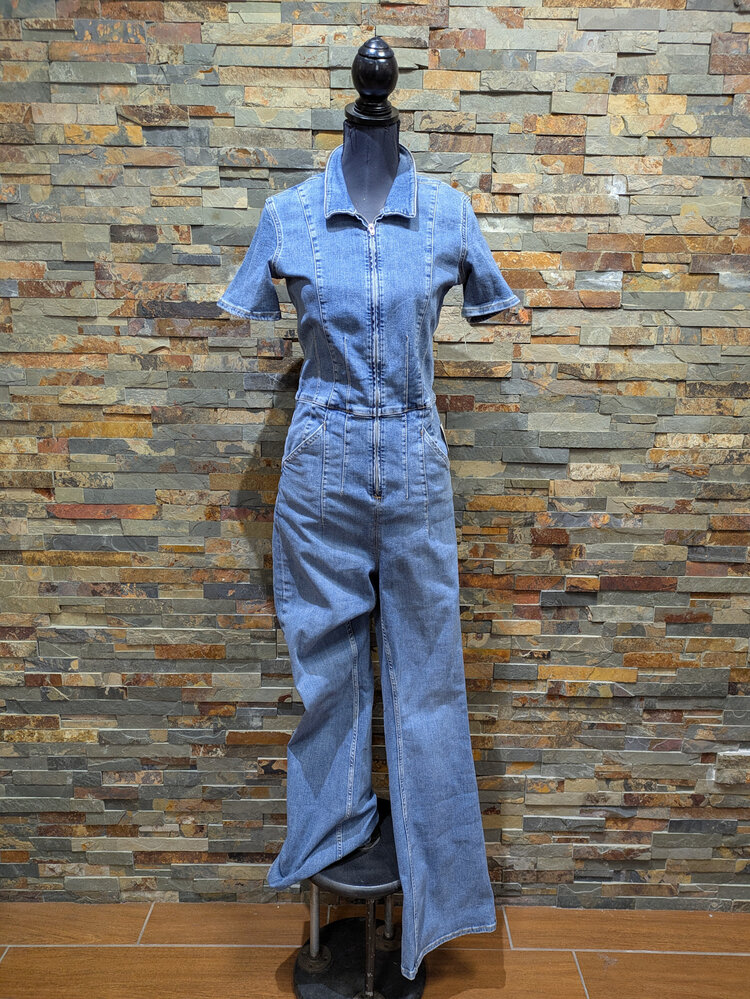 Free People Denim  Short Sleeve Jumpsuit, Size L
