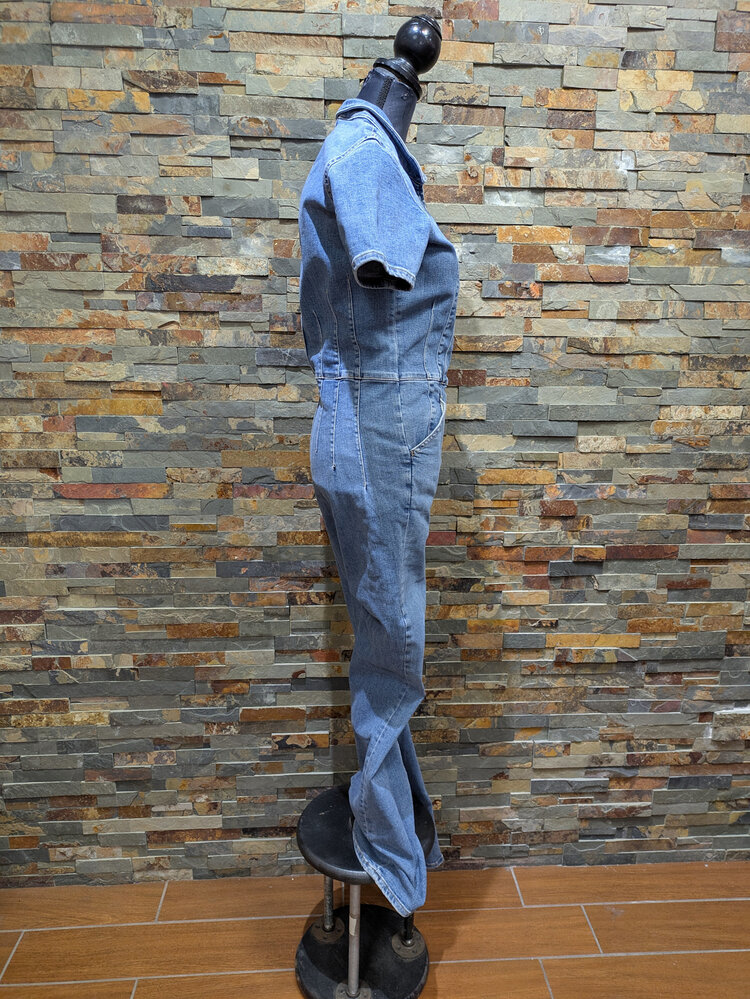 Free People Denim  Short Sleeve Jumpsuit, Size L