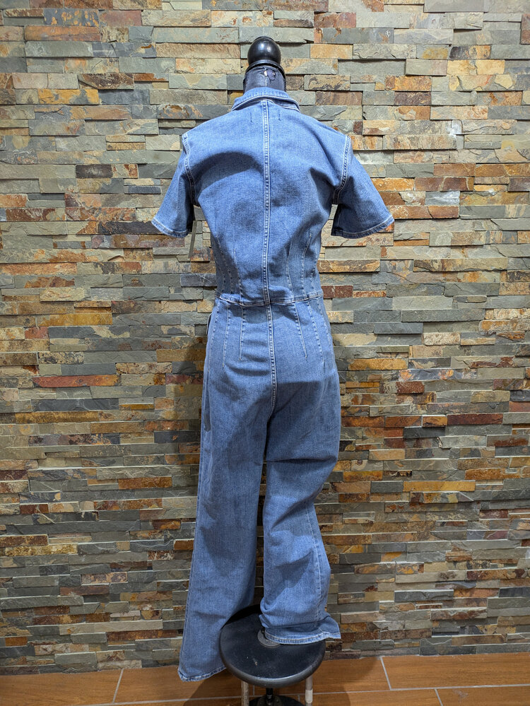 Free People Denim  Short Sleeve Jumpsuit, Size L