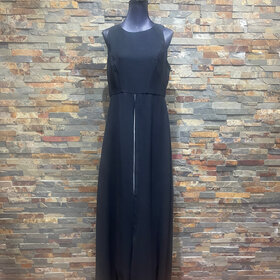 Adrianna Papell Black and White Crewneck  Jumpsuit with Color Block Overlay, Size 12