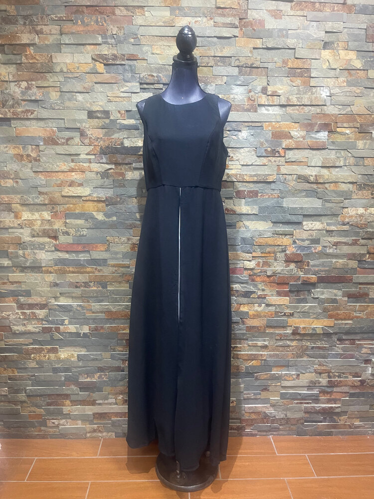 Adrianna Papell Black and White Crewneck  Jumpsuit with Color Block Overlay, Size 12