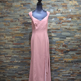 Dessy Collection Dusty Rose Jersey Off the Shoulder Criss Cross Strap Gown, Size 16