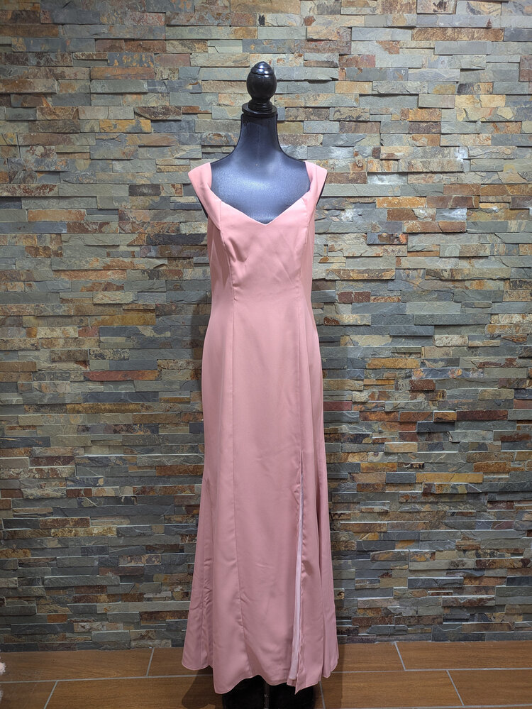 Dessy Collection Dusty Rose Jersey Off the Shoulder Criss Cross Strap Gown, Size 16