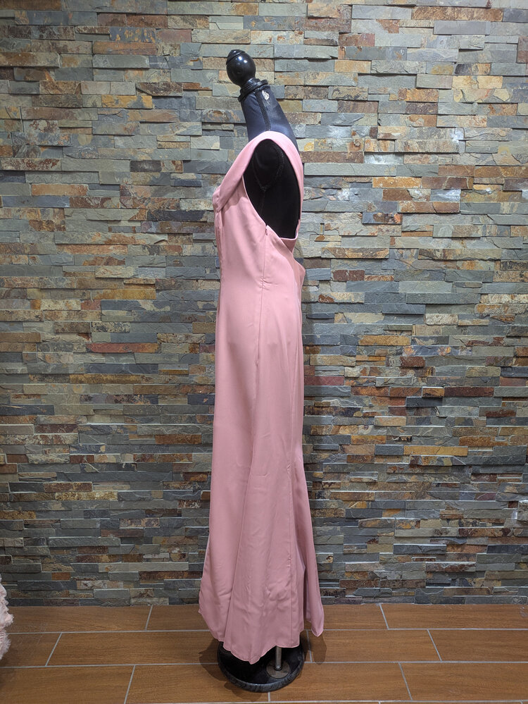 Dessy Collection Dusty Rose Jersey Off the Shoulder Criss Cross Strap Gown, Size 16