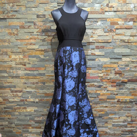 Xscape Black with Blue Floral Mermaid Sleeveless Gown, Size 10