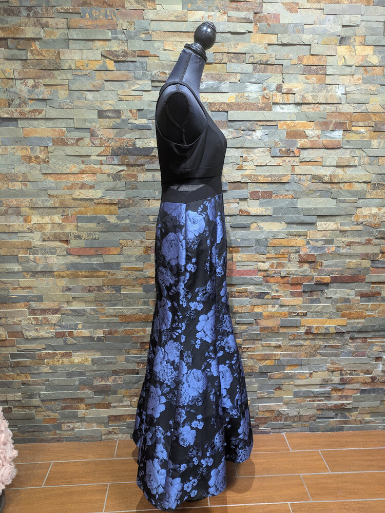Xscape Black with Blue Floral Mermaid Sleeveless Gown, Size 10