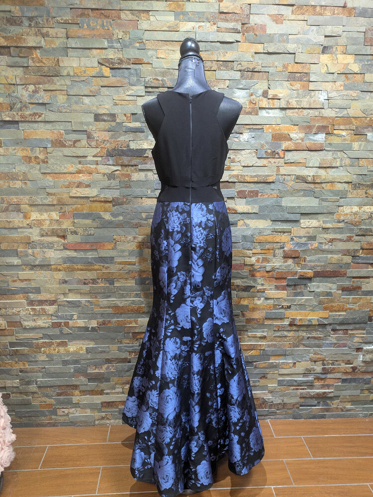 Xscape Black with Blue Floral Mermaid Sleeveless Gown, Size 10