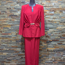 Red Sheath Dress with Rhinestone Clasp Jacket, Size 14